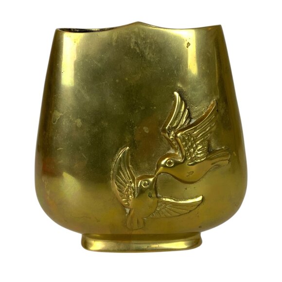 Rosenthal Netter Republic of Korea Solid Brass Vase With Kissing Bird Design - Picture 3 of 6